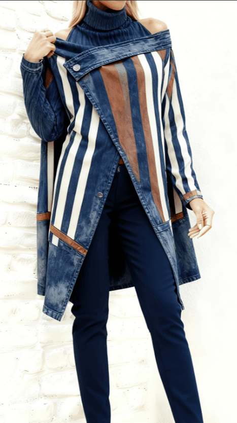 Simple And Stylish Two-piece Suit, Asymmetrical Top, Slim-fit Trousers