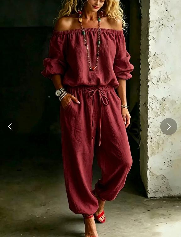 One-shoulder Top And Casual Drawstring Jogger Pants Jumpsuit Set