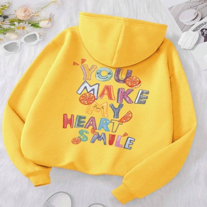 Fruit And Letter Graphic Casual Hoodie That Makes My Heart Smile