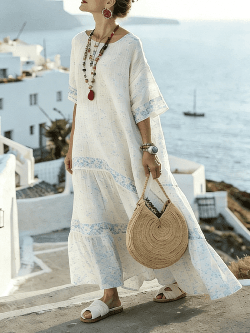 Loose Seven Quarter Sleeve Casual Flowing Dress