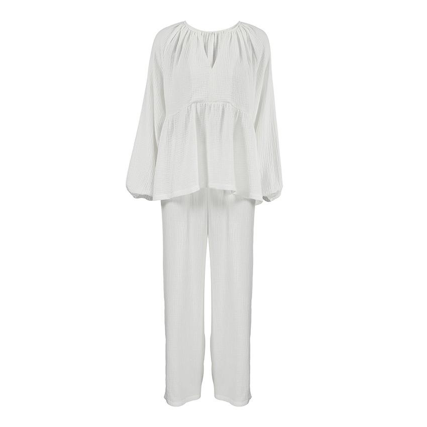 Pure Cotton Comfortable Casual Pajamas Autumn Womens Long-Sleeve Pants Loungewear