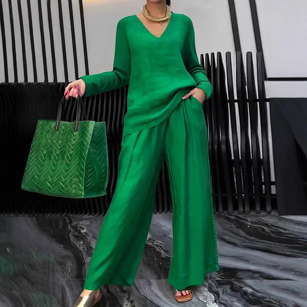 Womens Solid Color Casual Travel Set With Long Sleeves