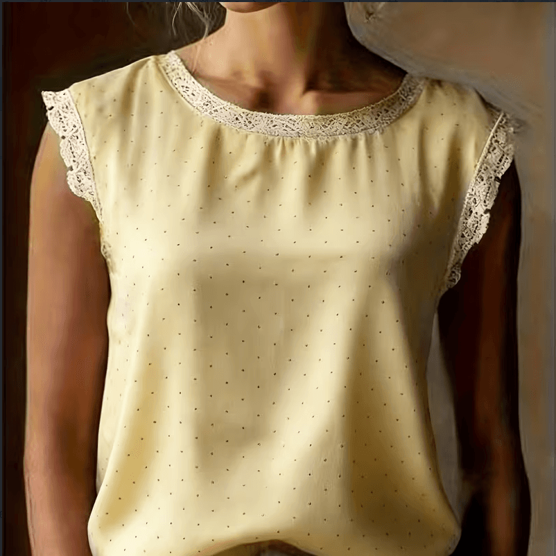 French Ditsy Floral Lace Flutter Sleeveless Blouse
