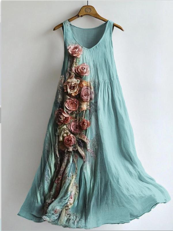 Women's Sleeveless Round Neck 3D Printed Dress