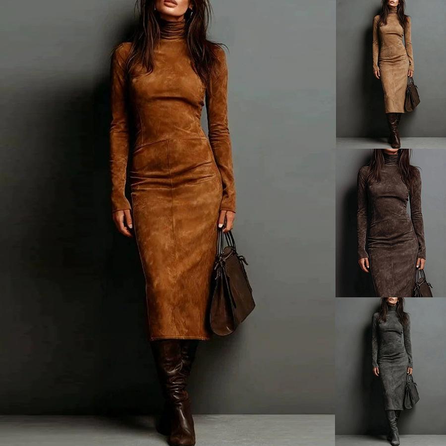 Turtleneck Long-sleeved Dress Fashion Sexy Slim-fitting Bodycon Long Dresses Women's Clothing