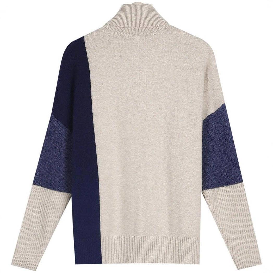 Bestselling Patchwork Color-Block Loose Turtleneck Sweater
