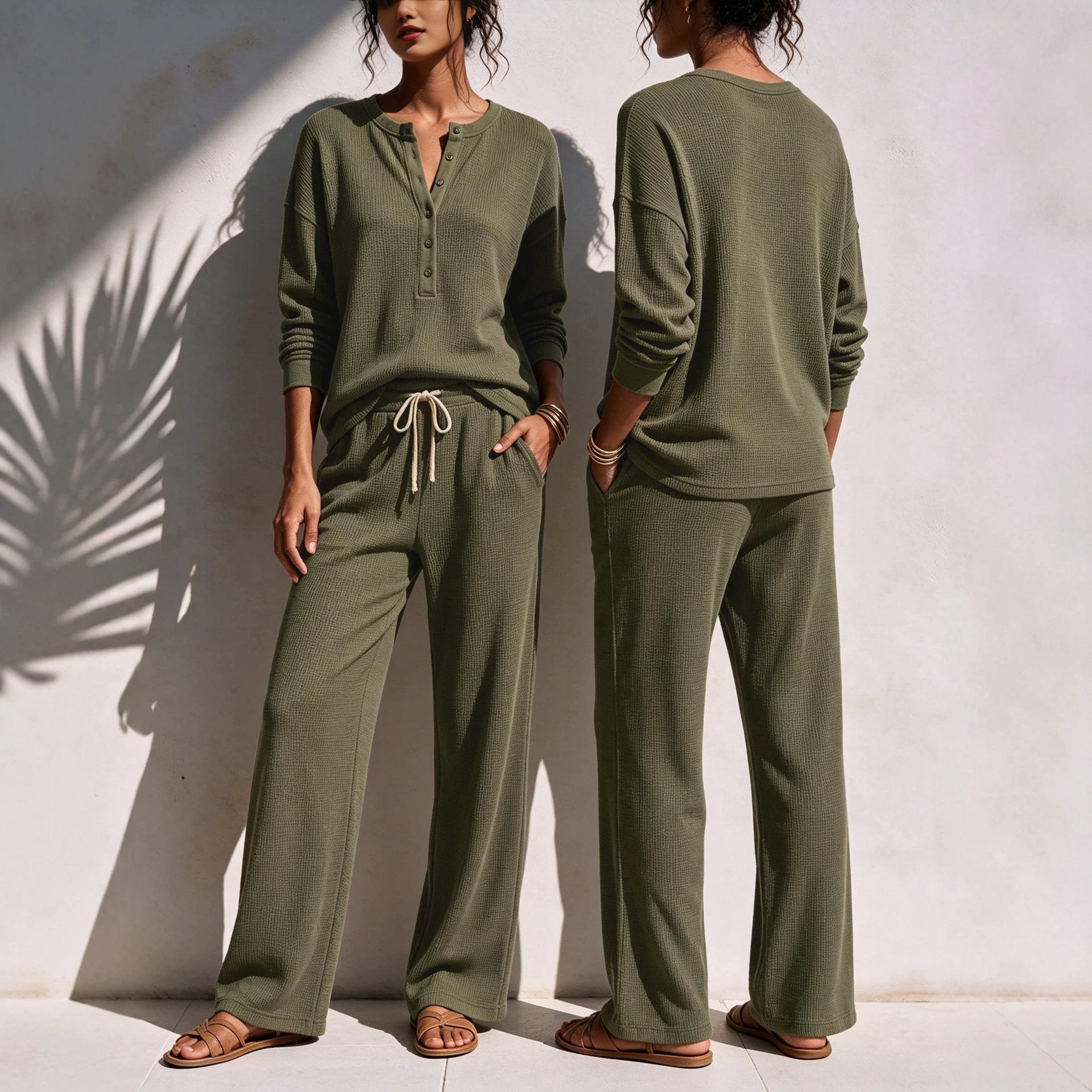 Womens Fashionable Loose-Knit Casual Long-Sleeve Set