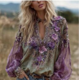Loose Printed Crew Neck Casual Plus Size Pullover Women's Clothing