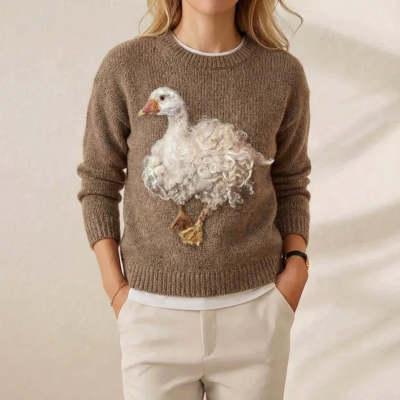 Womens Crew-Neck Sweatshirt With A Festive Pumpkin-Lantern Print
