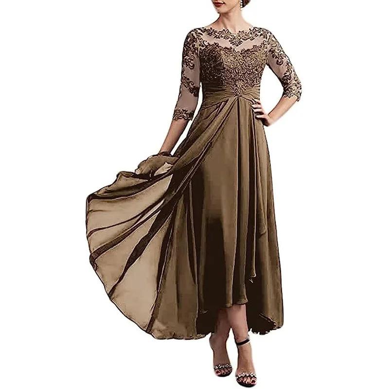 Lace Applique Chiffon Dress Mid-sleeve Mom Dress