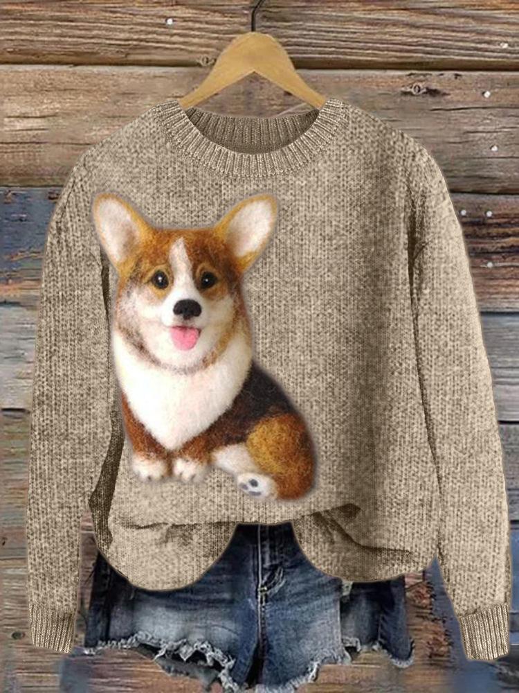 Digital-print Rabbit Amidst A Floral Meadowartistic Outfit Warm Chunky-knit Crewneck Hoodie
