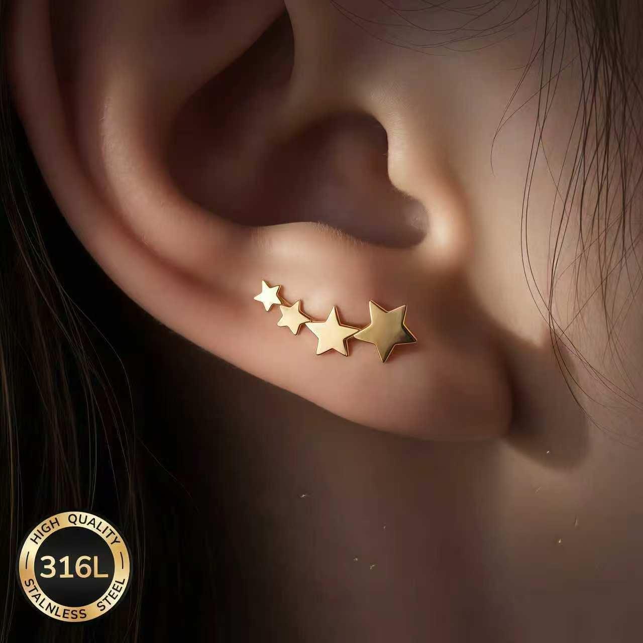 European And American-style 316L Stainless Steel Star Stud Earrings
