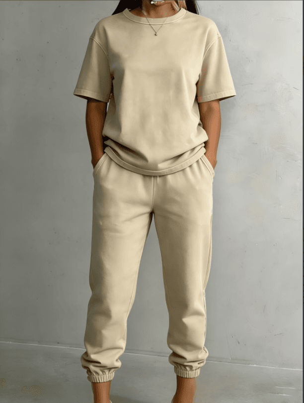 Washed Cotton Short Sleeved Leg Binding Casual Two-piece Set