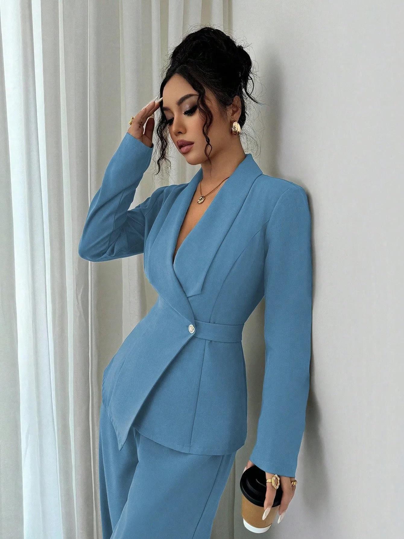 Women's Long-sleeved Suit Jacket Straight-leg Pants Top And Bottom