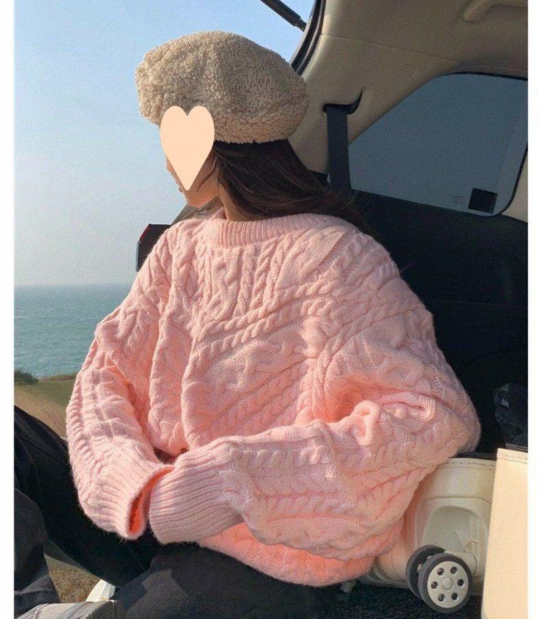 Autumn And Winter Lazy Style Loose Solid Color Twist Round Neck Sweater