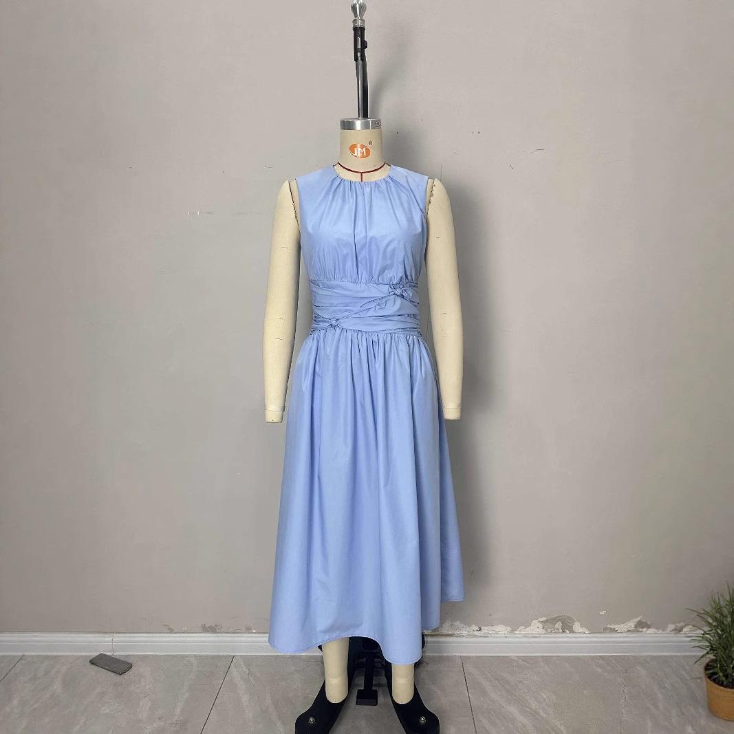 Elegant Fresh Round Neck Pleated Women's Dress