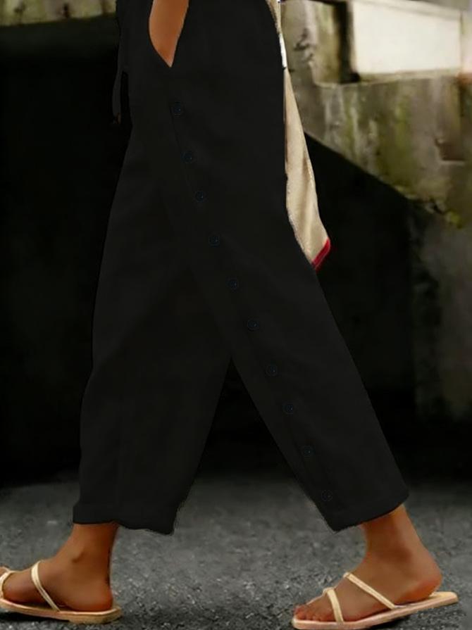Womens Casual Patchwork Button Cropped Pants