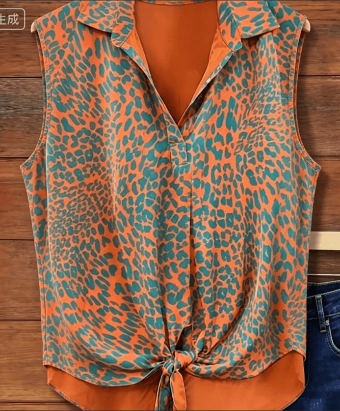American Retro Colorful Leopard Print Sleeveless Blouse