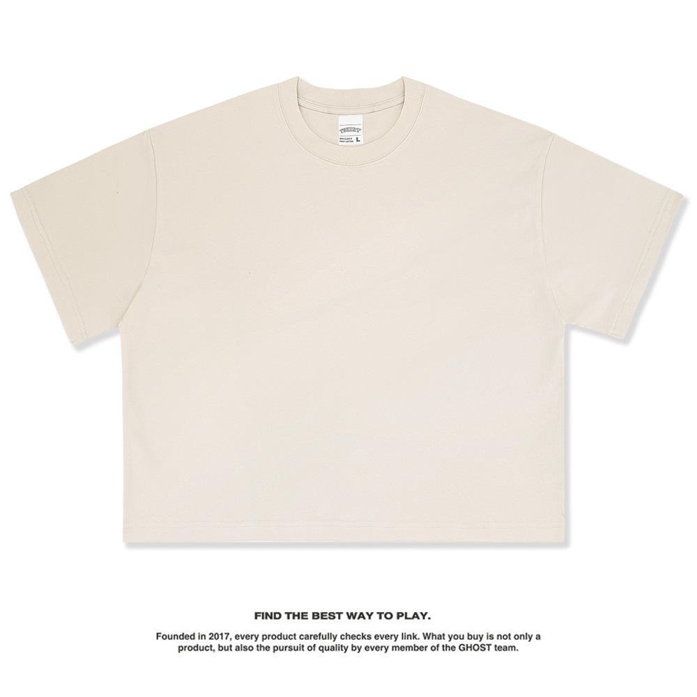 Wide Crew Neck Heavyweight Pure Cotton Short-sleeve Vintage Washed Cropped T-shirt