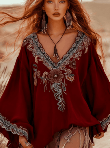 V-neck, Bell Sleeves, Casual Loose Top
