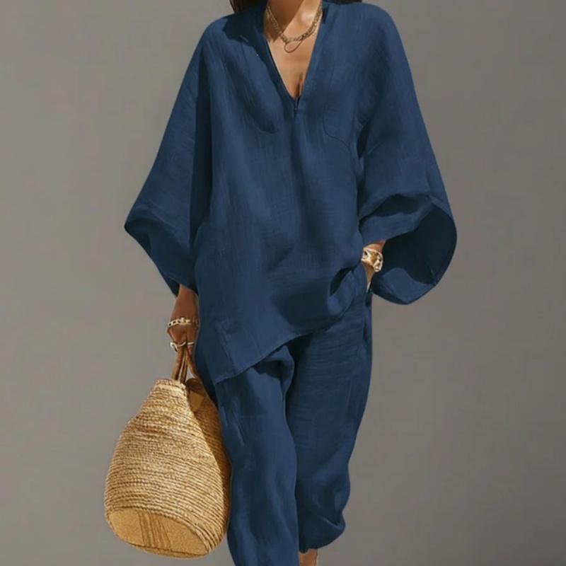 Casual Relaxed And Loose Pure Color Shirt Set