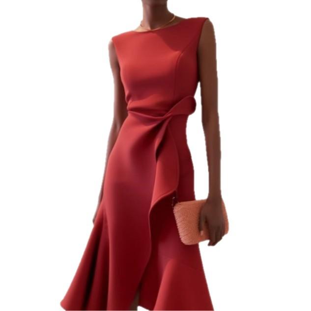 Women's Bow-knot Sleeveless Dress Summer Round Neck Red Temperament