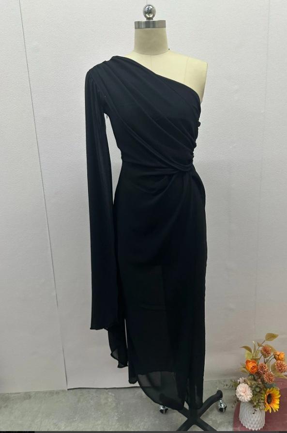 Solid Color Raglan Sleeve Split Women Dress