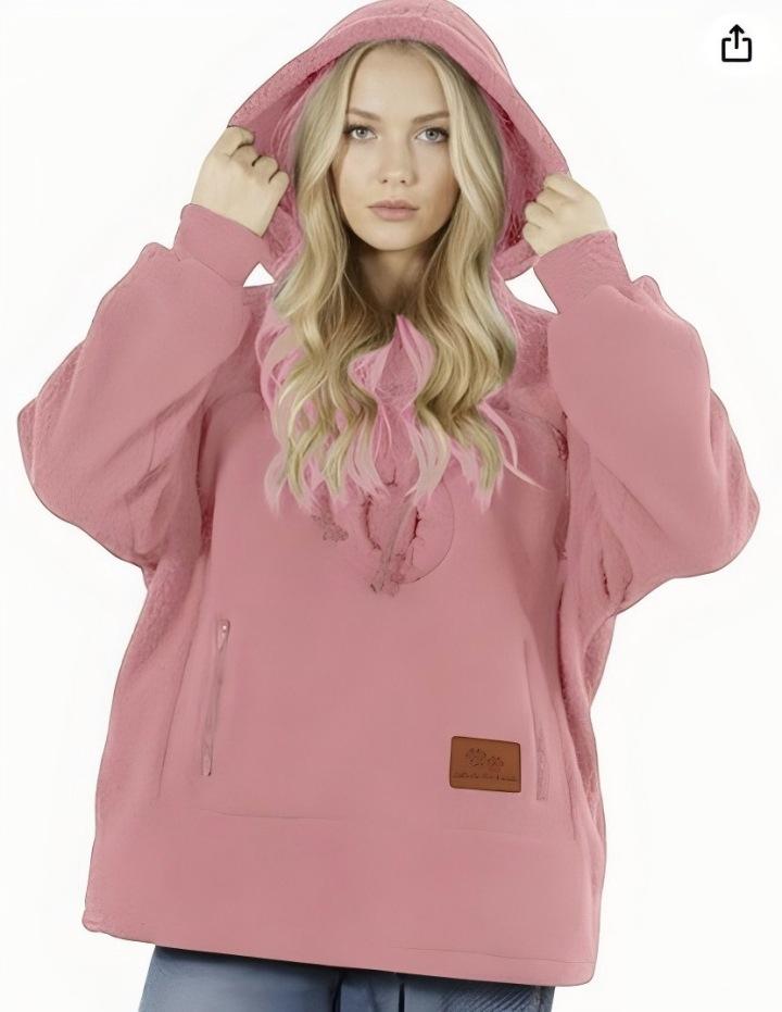 Hooded Sweatshirt With Pet Pockets Casual Loose Fit Warm Pullover Hoodie Tops Daily Wear Clothing
