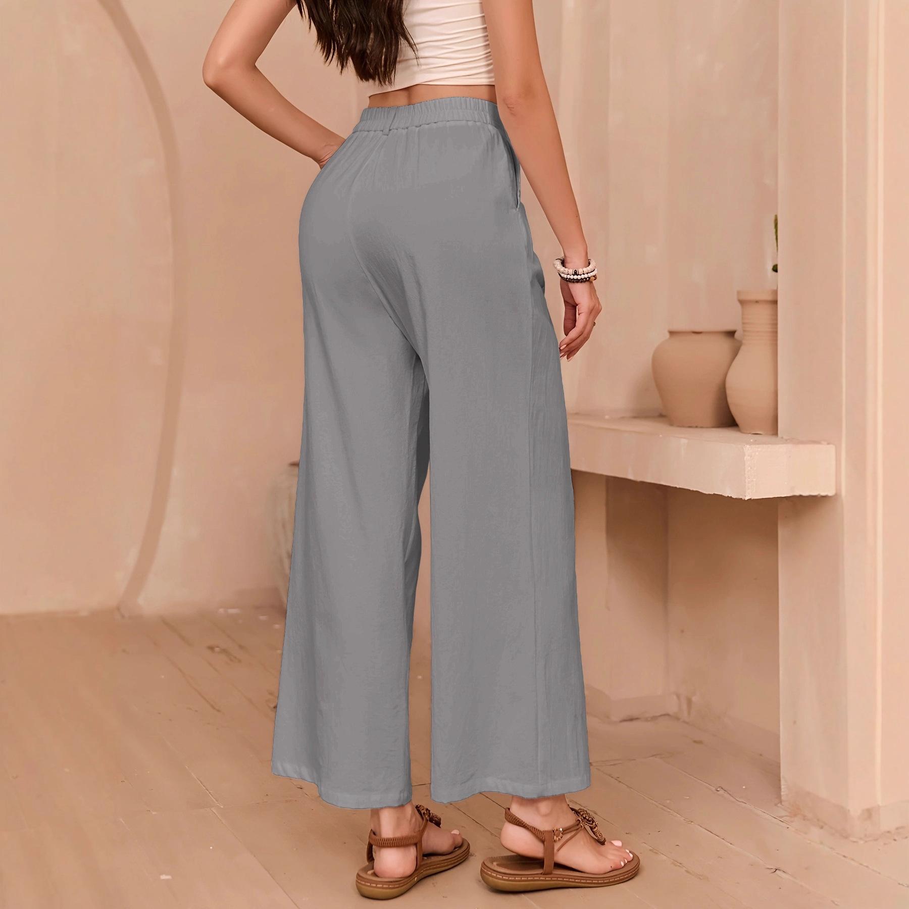 Solid-color Chic Linen Wide-leg Womens Summer High-waisted Draping Casual Pants