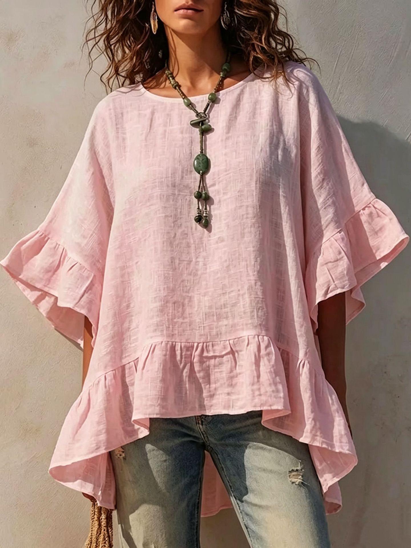 Women's Irregular-hem Cotton-linen Shirt