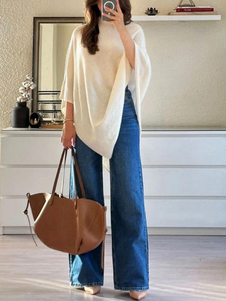Fashionable Women's Cloak Large Shawl Turtleneck Sweater Coat