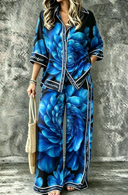 Spring Summer Womens Shirt Set With Digital Print