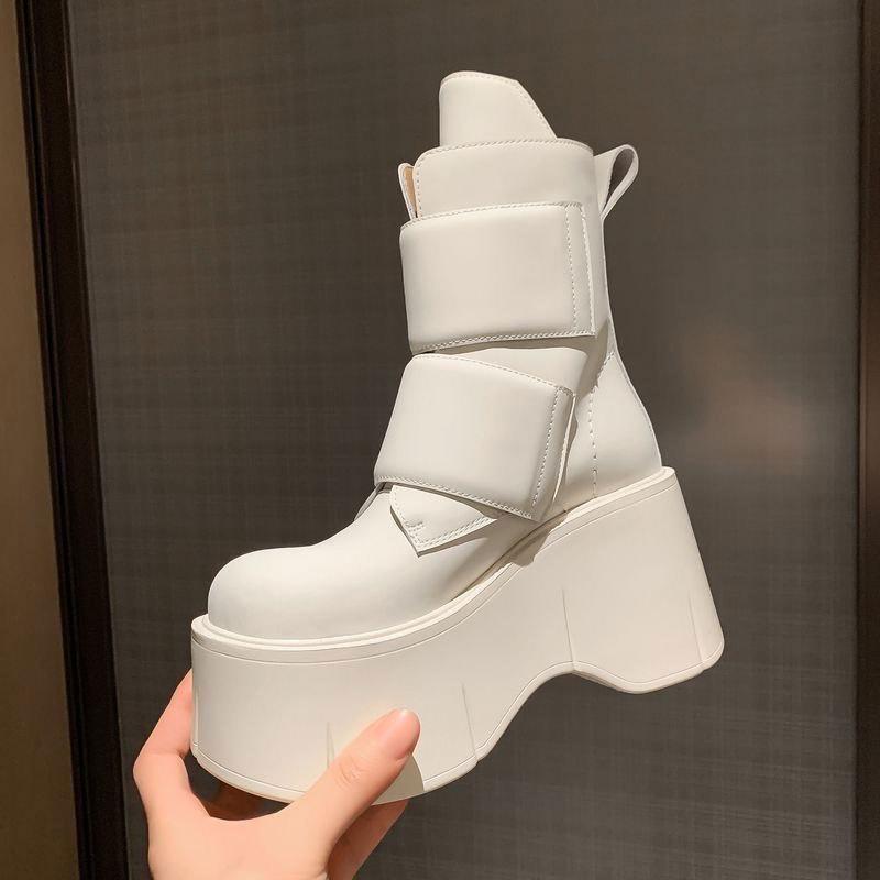 Womens Preppy-Style Velcro Height-Boosting Boots