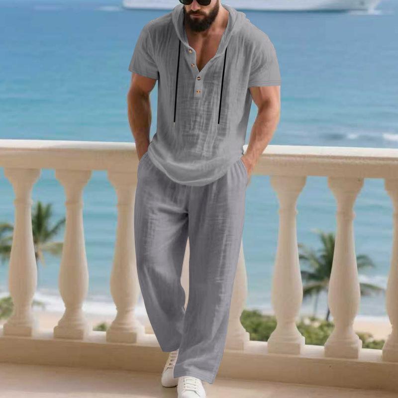 Men's Casual Linen Loose American-Style Pants Suit