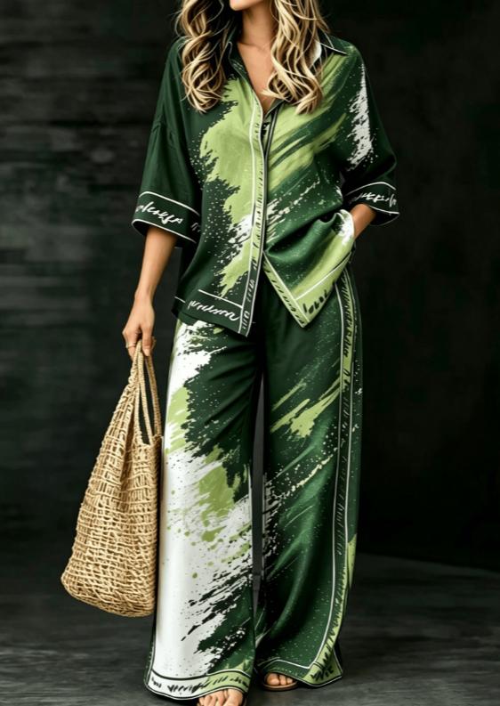 Summer Womens Shirt Set With A Digital-print Collar