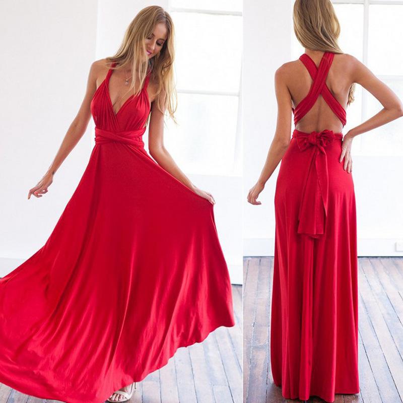 Women's Solid Color Multi-rope Cross Backless Bandage One-piece Dress
