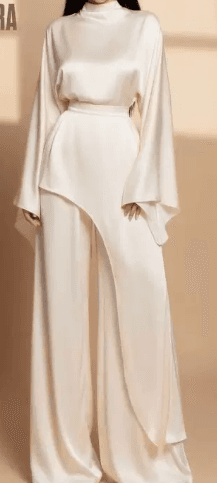 Satin High-Neck Asymmetric Waist Wide-Leg Pants Set
