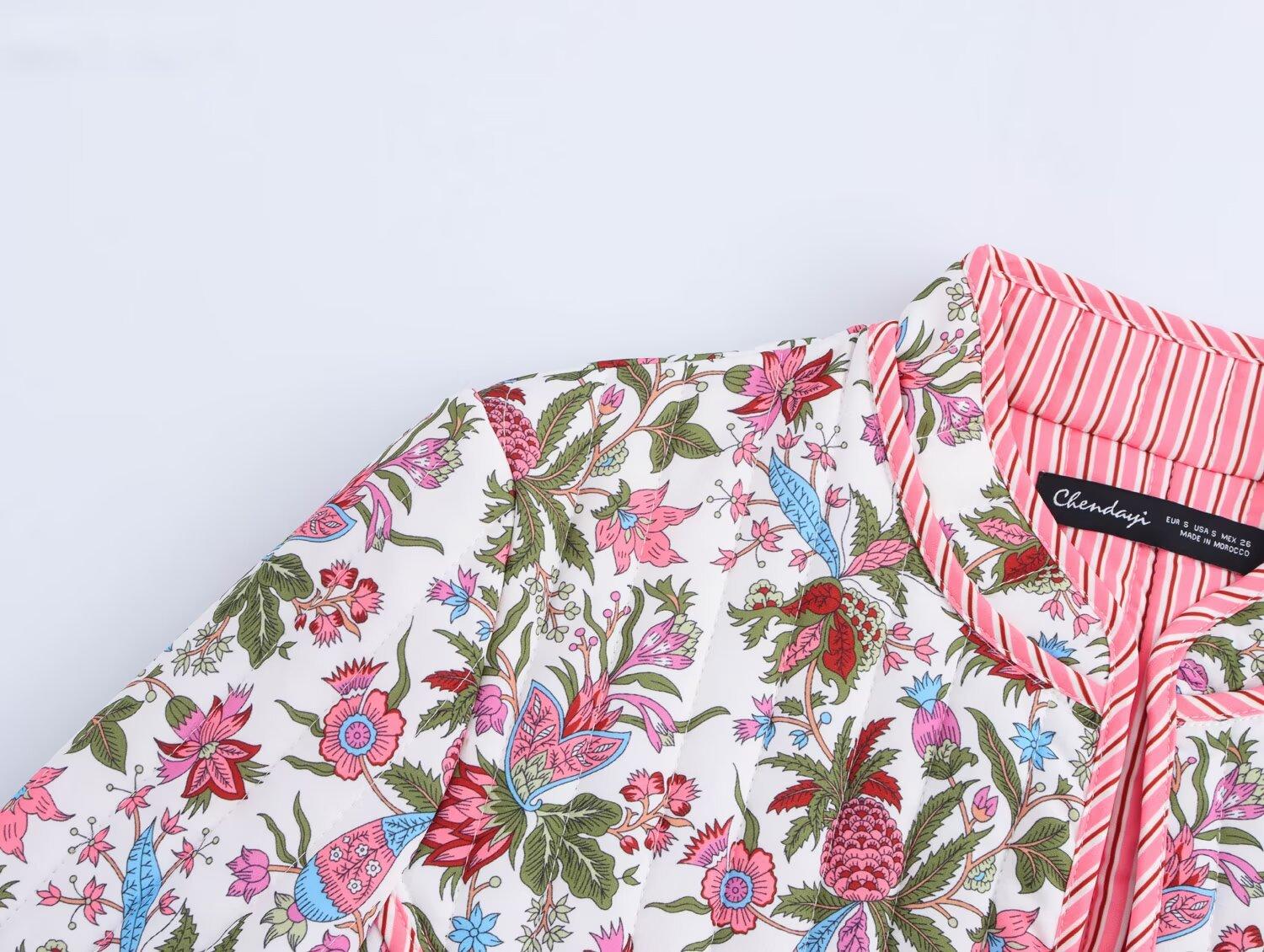 Printed Quilted Cotton-padded Coat Floral Pattern