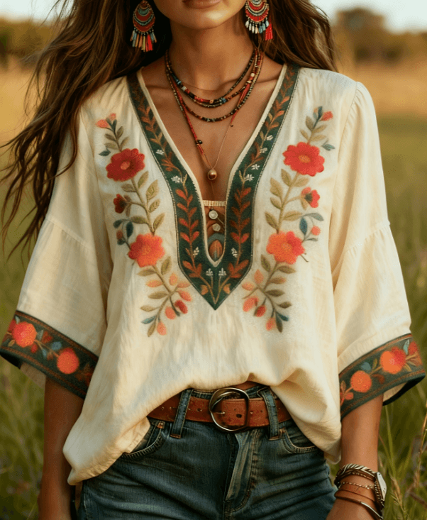 Women's Bohemian Retro Floral T-Shirt