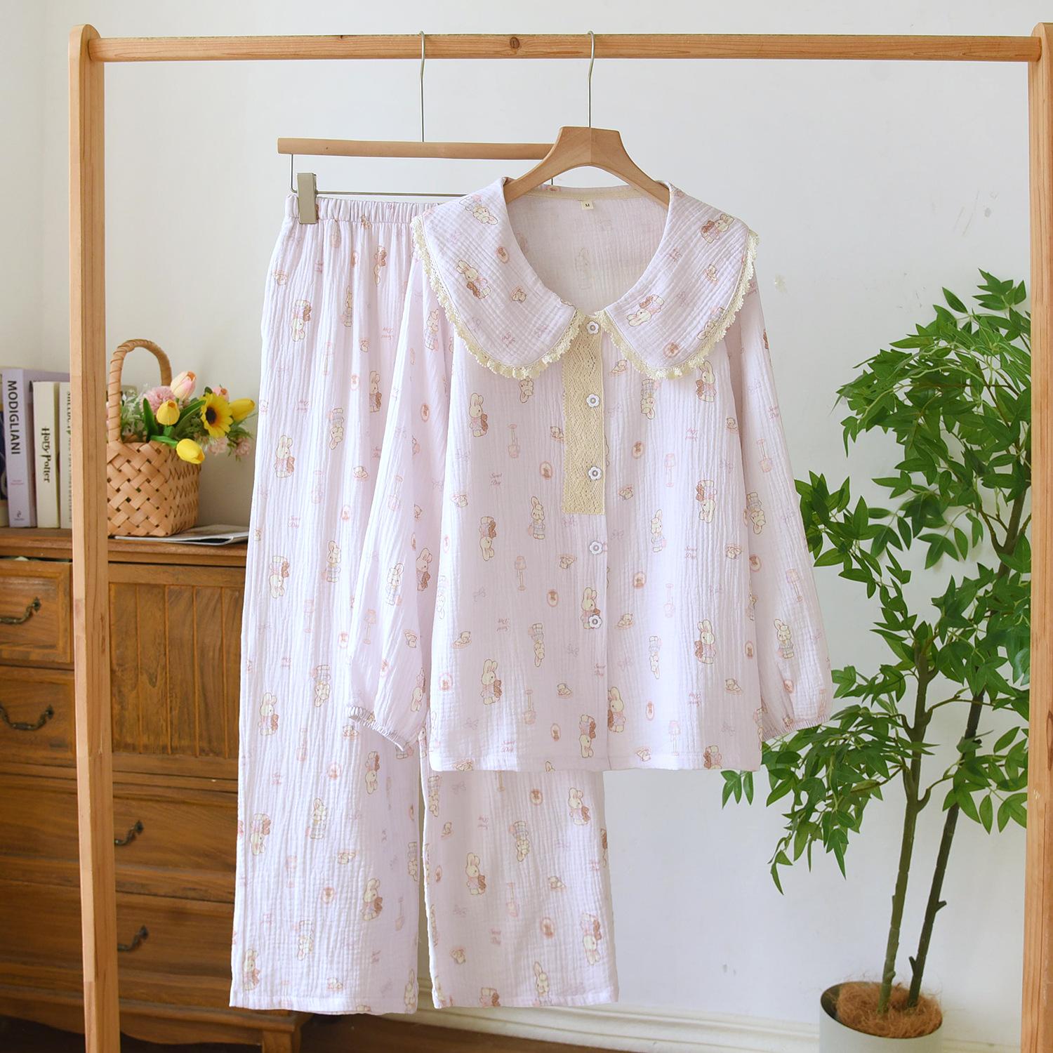 Double-layer Cotton Yarn Casual Comfortable Lace Doll Collar Long-sleeved Trousers