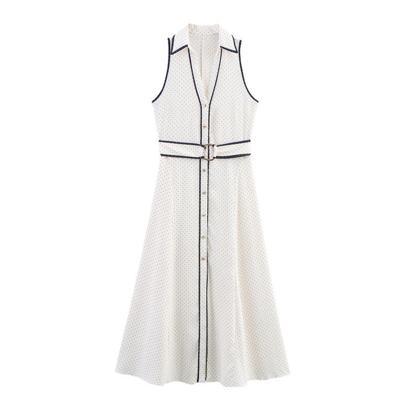 Temperament Polka Dot Shirt Style Midi Skirt Dress