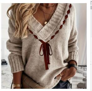 Women's V-neck Loose Soft Glutinous Lazy Style Long Sleeve Sweater