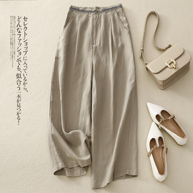 Womens Casual Cotton-Linen Artistic Wide-Leg Pants
