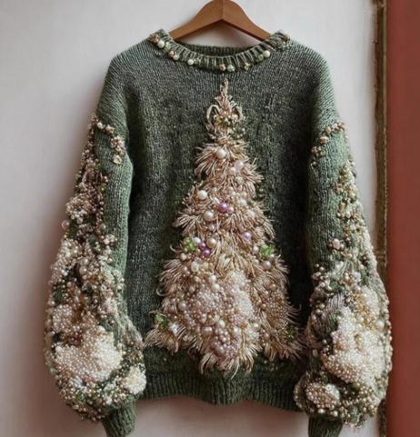 Womens Crew-neck Long-sleeve Sweater With A Print