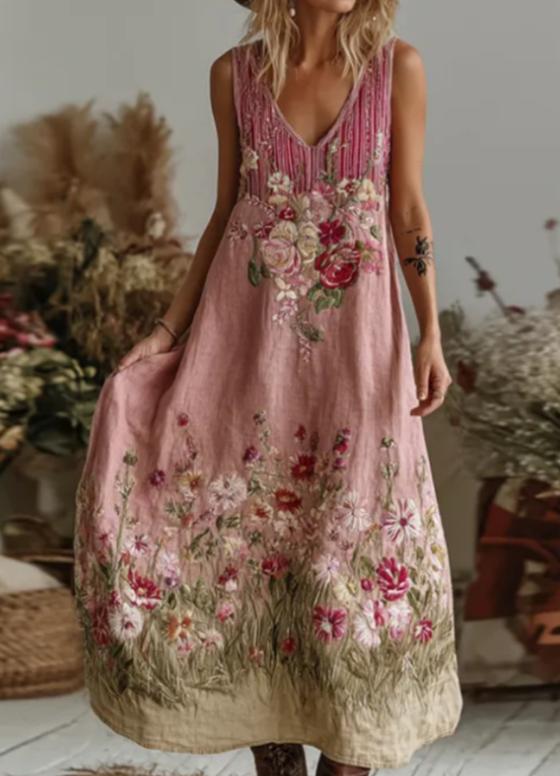 Floral Casual V-neck Sleeveless Loose Dress