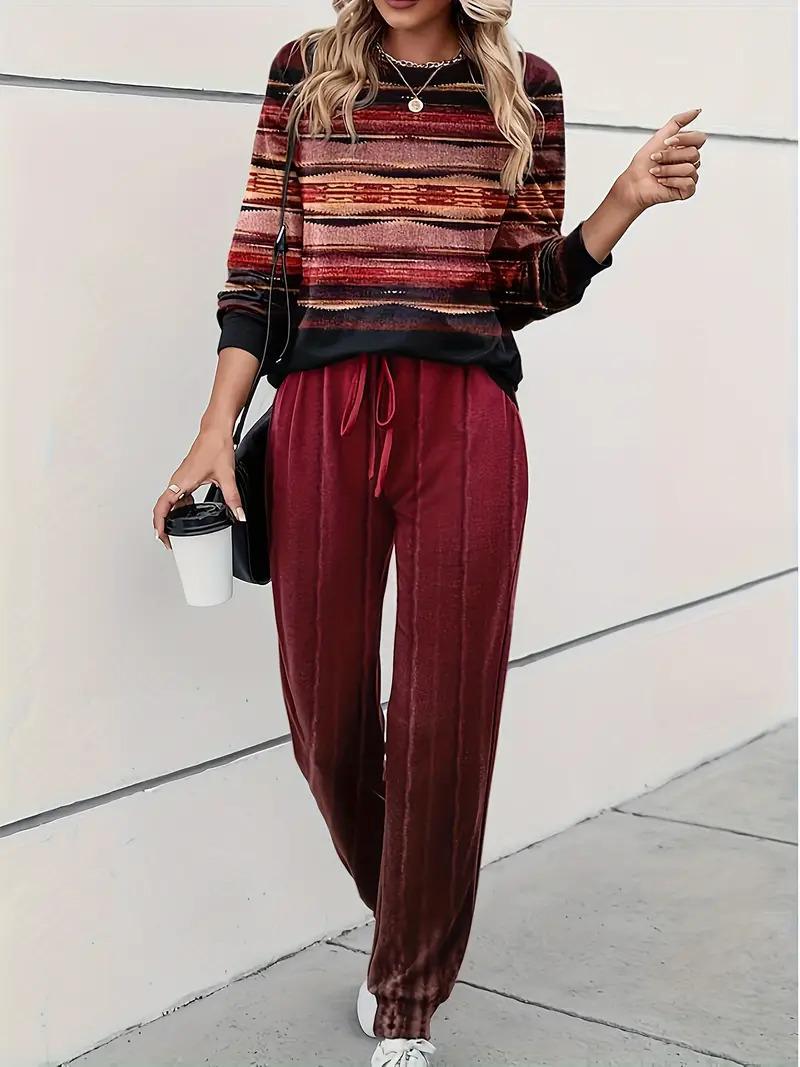 Casual All-Match Womens Top And Pants Set