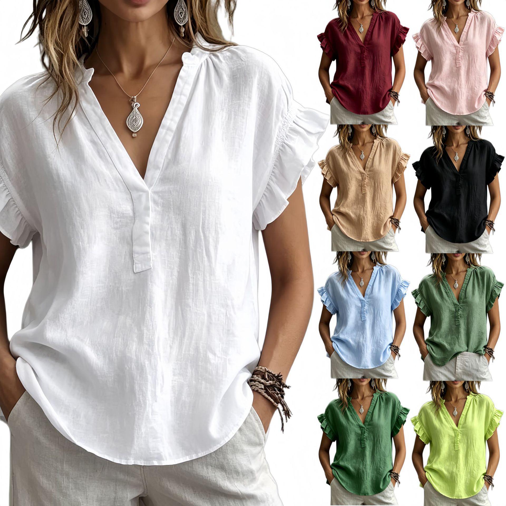 Summer Womens Bohemian-style Casual V-neck Short-sleeve Top