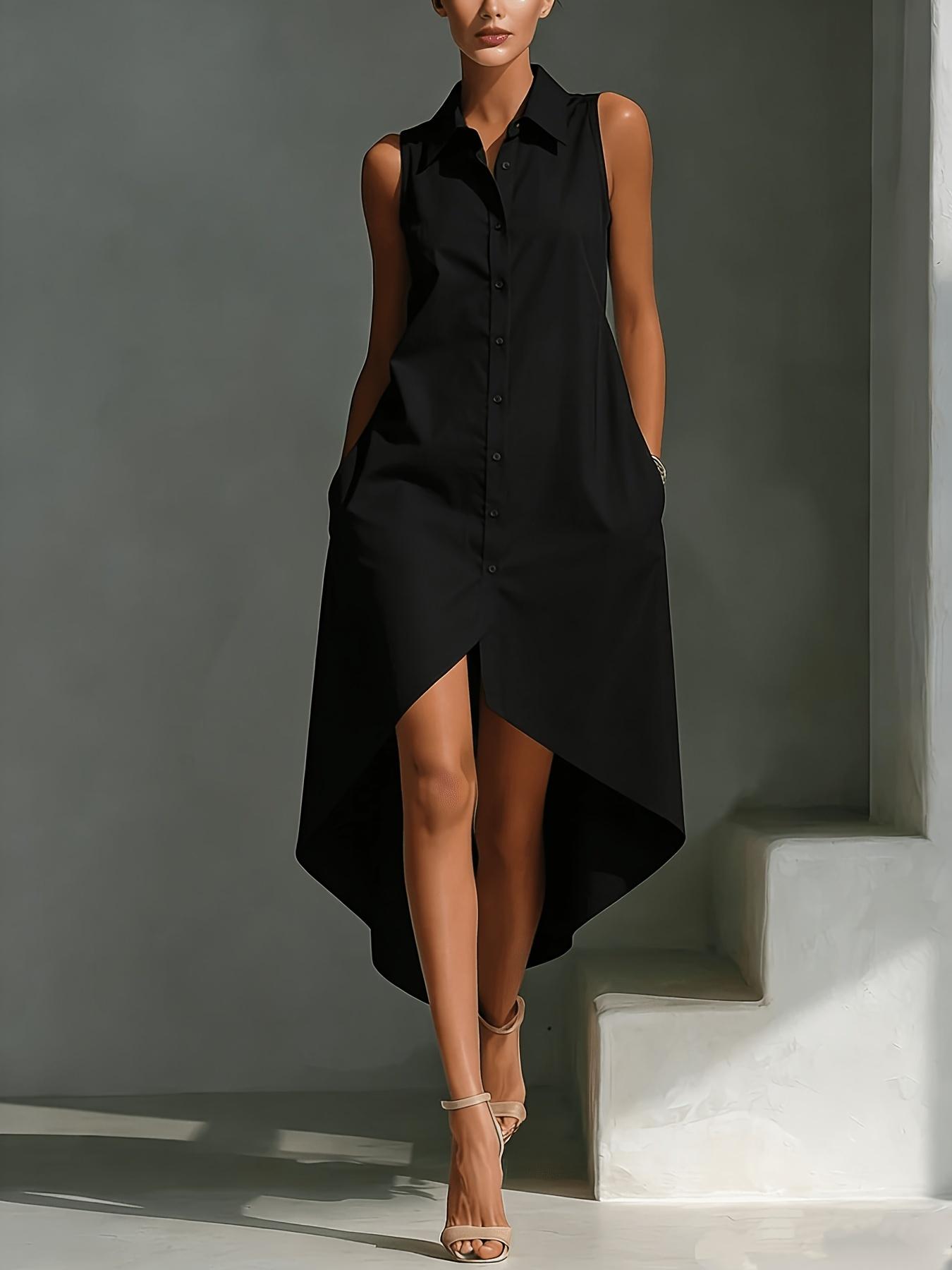 2026 New Sleeveless Shirt Style Short Front And Long Back Dress