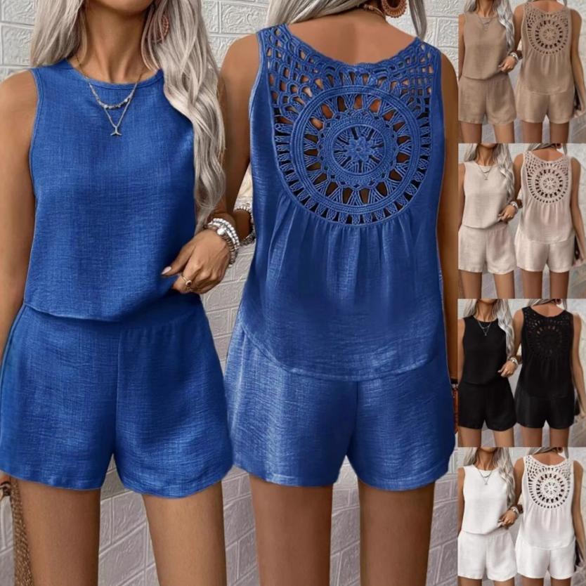 Sleeveless Tank Top Shorts Solid Color Casual Two-piece Suit