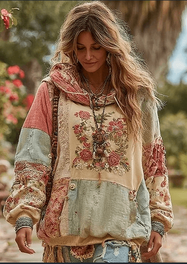 Vintage Hooded Jacket Versatile Lace-up Printed Sweatshirt